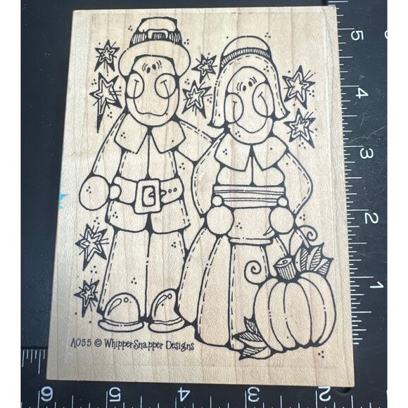 Whipper Snapper Designs A055 Pilgrims Couple Rubber Stamp Thanksgiving - Picture 1 of 2